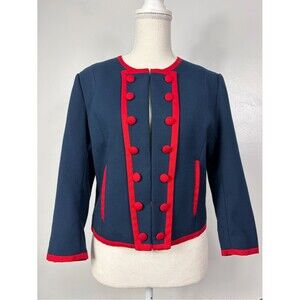 H&M Navy and Red Trim Military inspired crop blazer sz 10 circa 2012